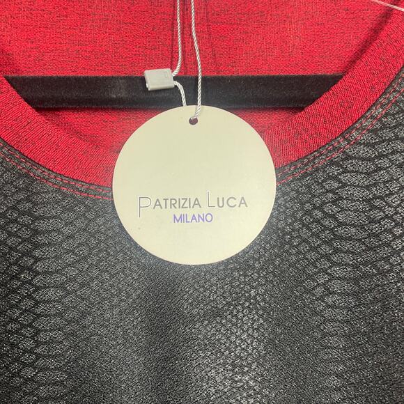 Patrizia Luca Milano Medium Crew Neck Blouse Red Black High Low Long Sleeves - Picture 8 of 10